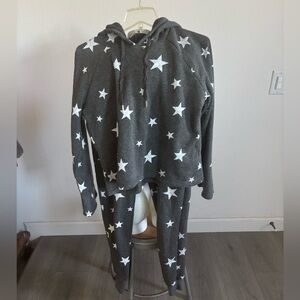 Star Pattern Gray Hoodie and Pants Set